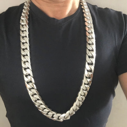 Solid silver cuban link chain, 25mm wide, 26 inch long
