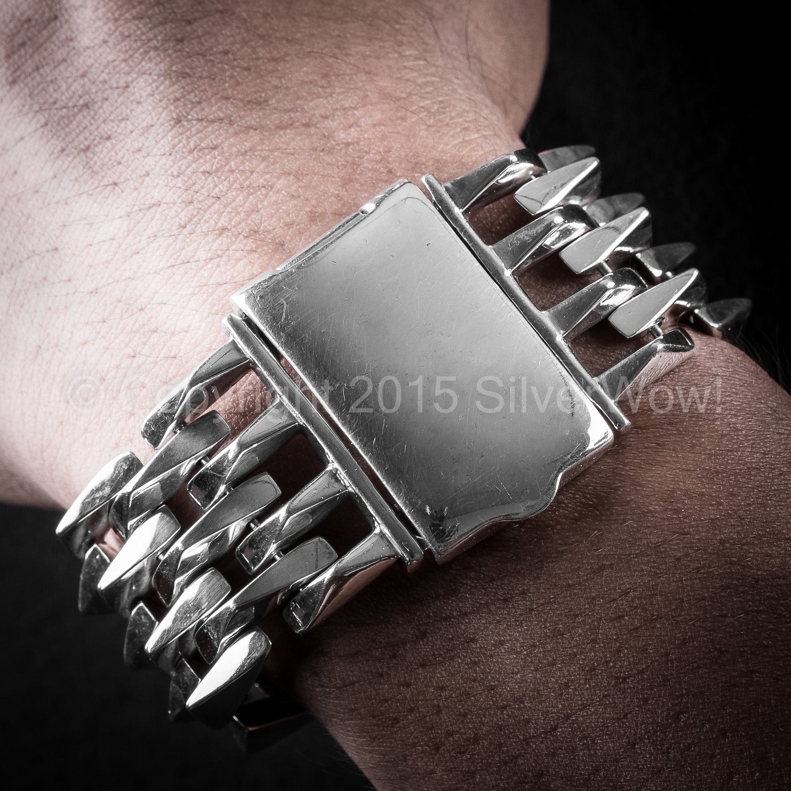 Mens Heavy Silver SPIKE Bracelet
