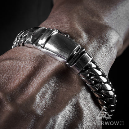 15mm wide woven snake mens bracelet, round box lock