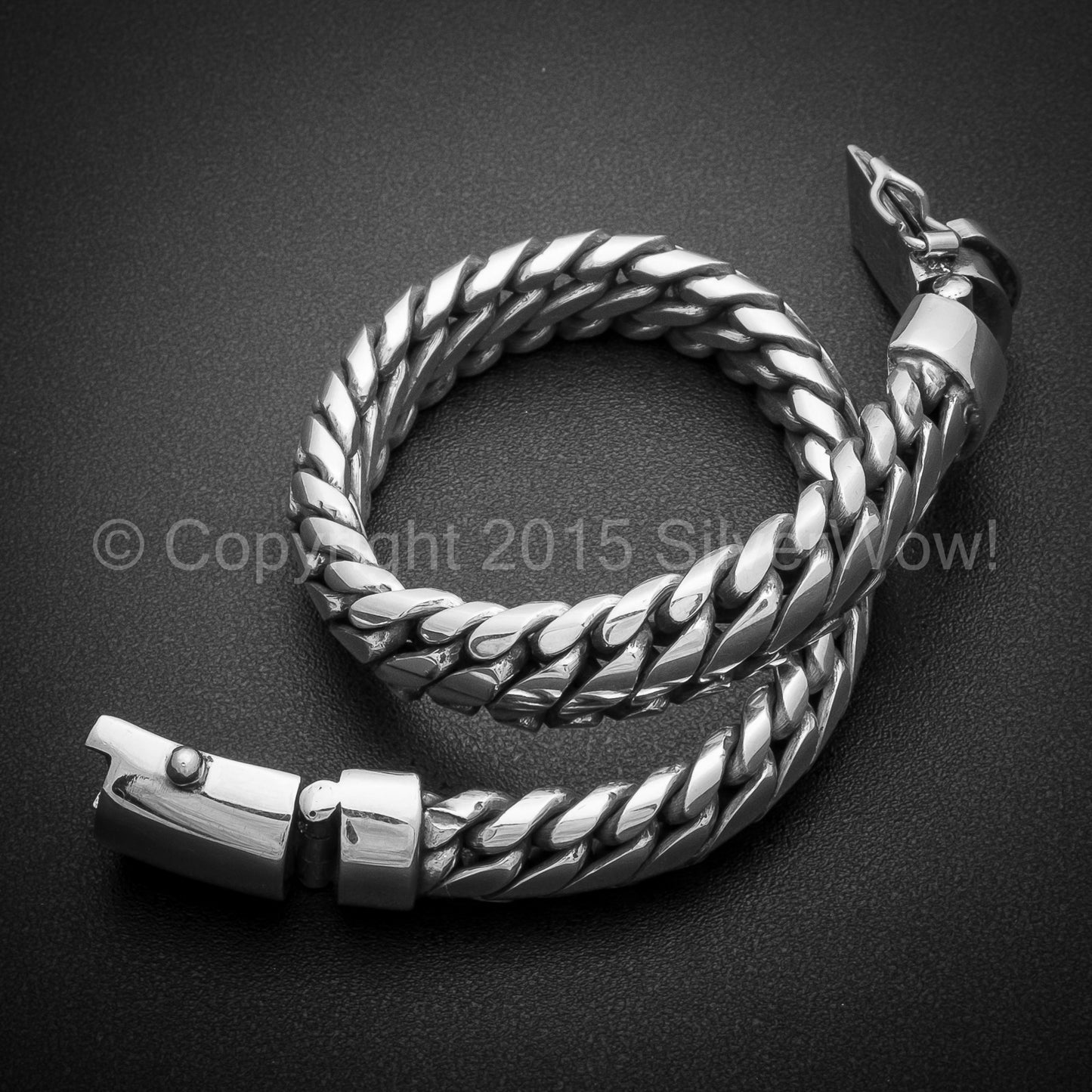 Mens Silver 10mm, woven snake Bracelet, round, double locking box clasp